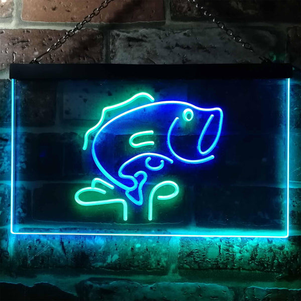 ADVPRO Large Mouth Bass Fish Cabin Illuminated Dual Color LED Neon Sign st6-i0795 - Green & Blue