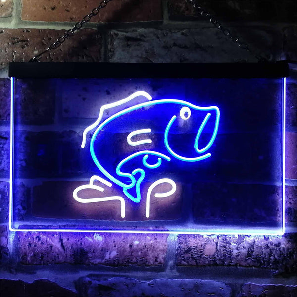 ADVPRO Large Mouth Bass Fish Cabin Illuminated Dual Color LED Neon Sign st6-i0795 - White & Blue