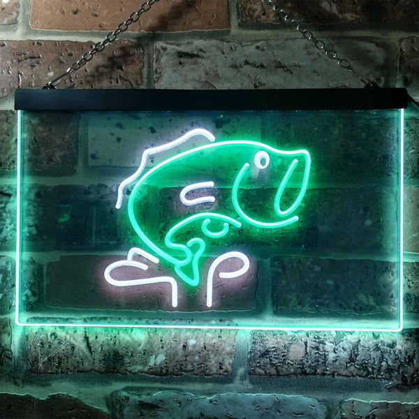 ADVPRO Large Mouth Bass Fish Cabin Illuminated Dual Color LED Neon Sign st6-i0795 - White & Green