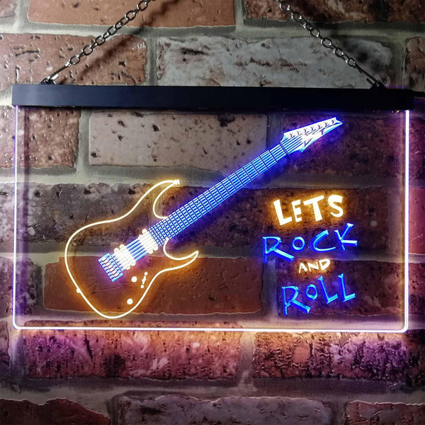 ADVPRO Let's Rock and Roll Guitar Room Illuminated Dual Color LED Neon Sign st6-i0796 - Blue & Yellow