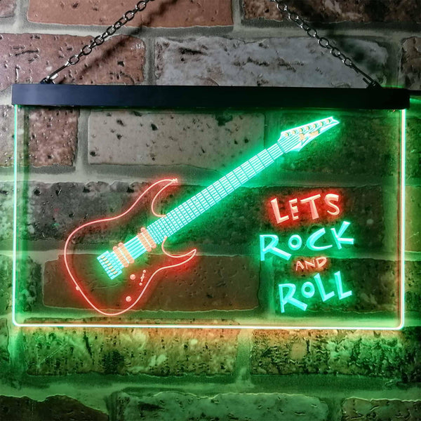 ADVPRO Let's Rock and Roll Guitar Room Illuminated Dual Color LED Neon Sign st6-i0796 - Green & Red