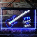 ADVPRO Let's Rock and Roll Guitar Room Illuminated Dual Color LED Neon Sign st6-i0796 - White & Blue