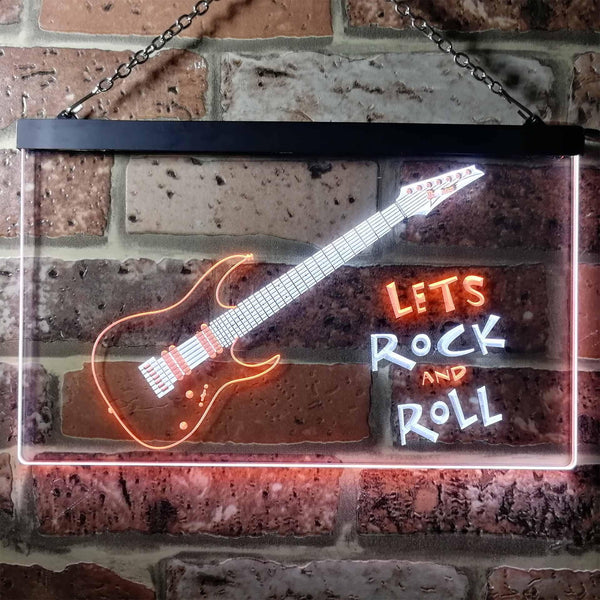 ADVPRO Let's Rock and Roll Guitar Room Illuminated Dual Color LED Neon Sign st6-i0796 - White & Orange