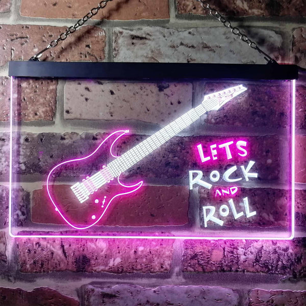ADVPRO Let's Rock and Roll Guitar Room Illuminated Dual Color LED Neon Sign st6-i0796 - White & Purple
