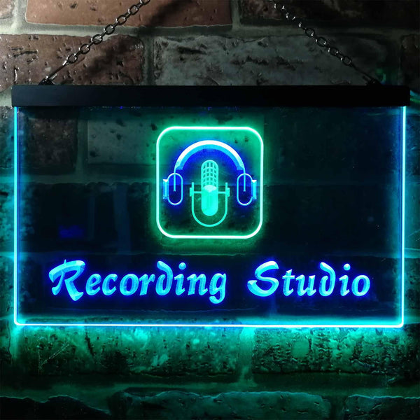 ADVPRO Recording Studio Microphone Illuminated Dual Color LED Neon Sign st6-i0801 - Green & Blue