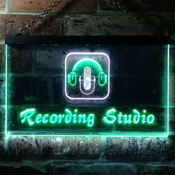 ADVPRO Recording Studio Microphone Illuminated Dual Color LED Neon Sign st6-i0801 - White & Green