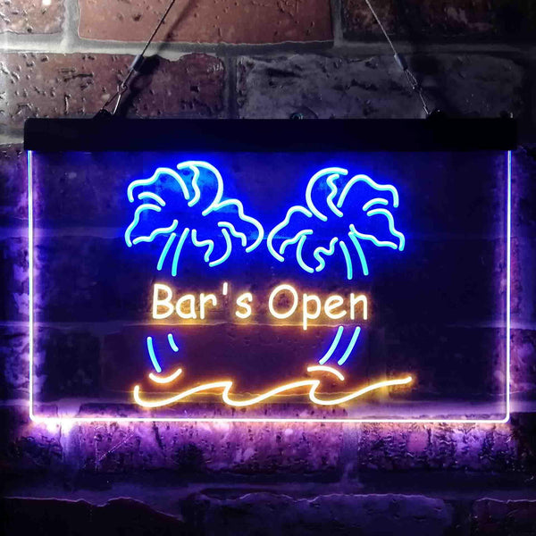 ADVPRO Bar is Open Palm Tree Illuminated Dual Color LED Neon Sign st6-i0814 - Blue & Yellow