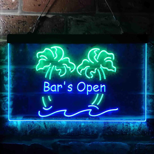 ADVPRO Bar is Open Palm Tree Illuminated Dual Color LED Neon Sign st6-i0814 - Green & Blue
