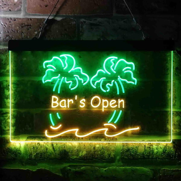 ADVPRO Bar is Open Palm Tree Illuminated Dual Color LED Neon Sign st6-i0814 - Green & Yellow