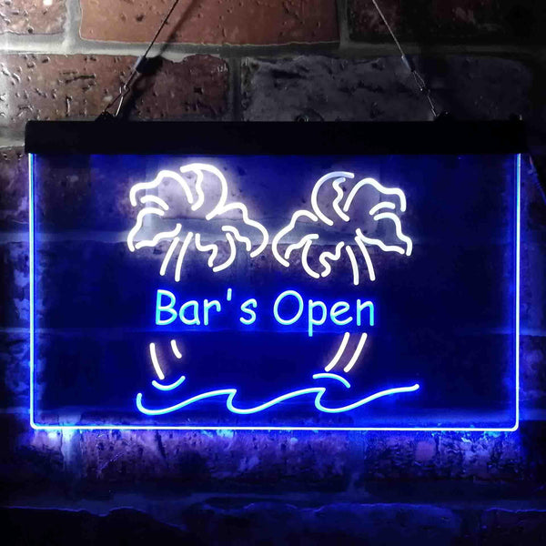 ADVPRO Bar is Open Palm Tree Illuminated Dual Color LED Neon Sign st6-i0814 - White & Blue