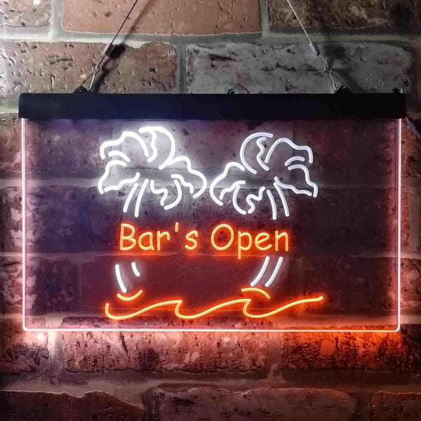 ADVPRO Bar is Open Palm Tree Illuminated Dual Color LED Neon Sign st6-i0814 - White & Orange