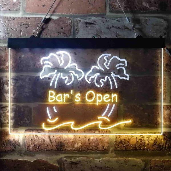 ADVPRO Bar is Open Palm Tree Illuminated Dual Color LED Neon Sign st6-i0814 - White & Yellow