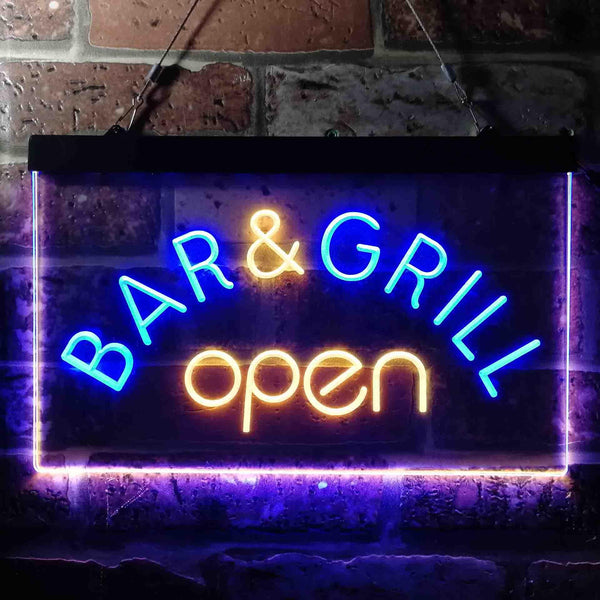 ADVPRO Bar and Grill Open Pub Illuminated Dual Color LED Neon Sign st6-i0815 - Blue & Yellow