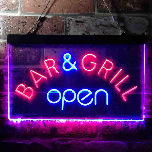 ADVPRO Bar and Grill Open Pub Illuminated Dual Color LED Neon Sign st6-i0815 - Red & Blue