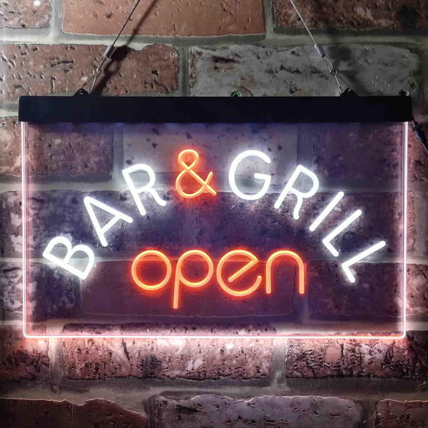 ADVPRO Bar and Grill Open Pub Illuminated Dual Color LED Neon Sign st6-i0815 - White & Orange