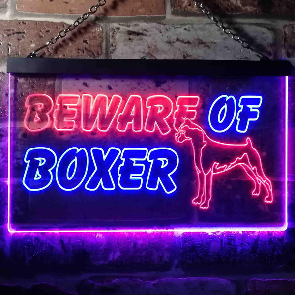 ADVPRO Beware of Boxer Dog Illuminated Dual Color LED Neon Sign st6-i0835 - Blue & Red