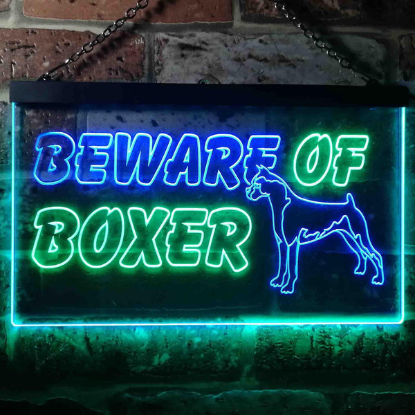 ADVPRO Beware of Boxer Dog Illuminated Dual Color LED Neon Sign st6-i0835 - Green & Blue