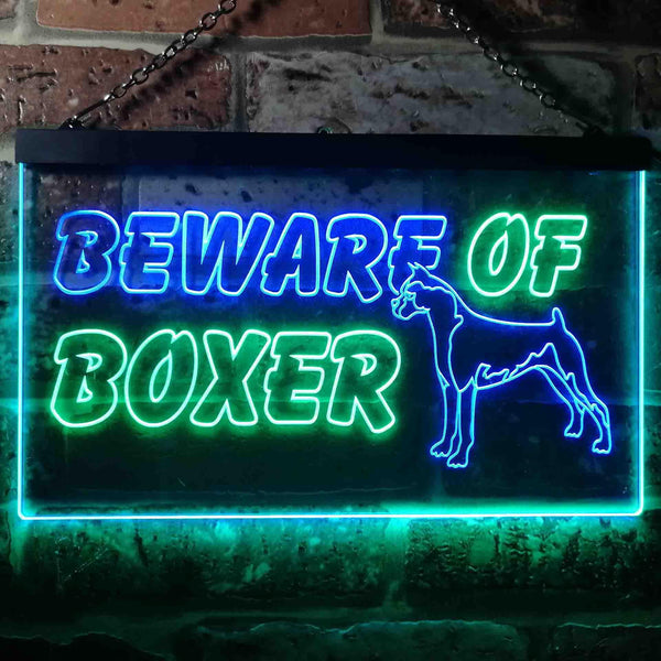 ADVPRO Beware of Boxer Dog Illuminated Dual Color LED Neon Sign st6-i0835 - Green & Blue