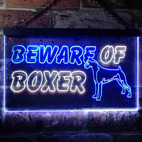 ADVPRO Beware of Boxer Dog Illuminated Dual Color LED Neon Sign st6-i0835 - White & Blue