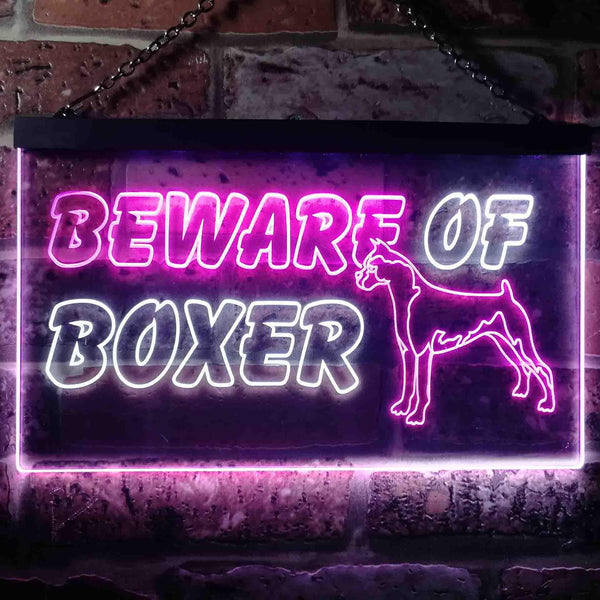 ADVPRO Beware of Boxer Dog Illuminated Dual Color LED Neon Sign st6-i0835 - White & Purple