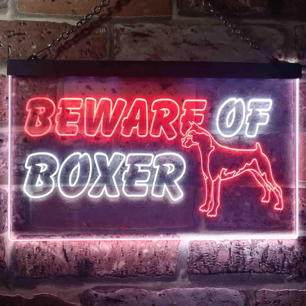 ADVPRO Beware of Boxer Dog Illuminated Dual Color LED Neon Sign st6-i0835 - White & Red