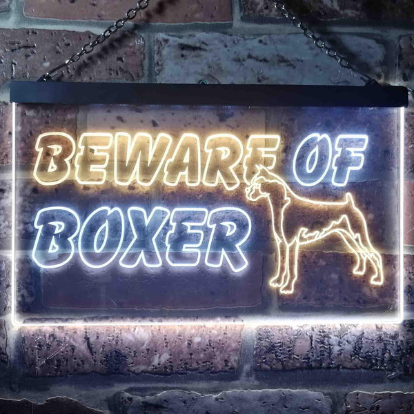 ADVPRO Beware of Boxer Dog Illuminated Dual Color LED Neon Sign st6-i0835 - White & Yellow