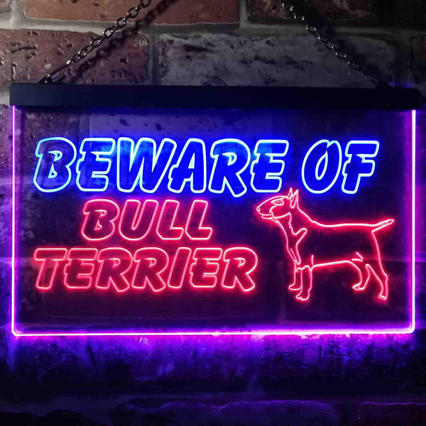 ADVPRO Beware of Bull Terrier Dog Illuminated Dual Color LED Neon Sign st6-i0836 - Blue & Red