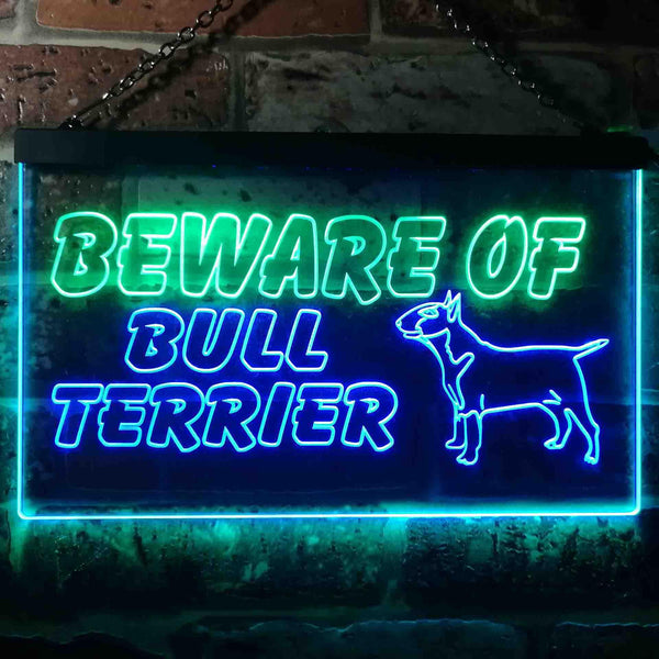 ADVPRO Beware of Bull Terrier Dog Illuminated Dual Color LED Neon Sign st6-i0836 - Green & Blue