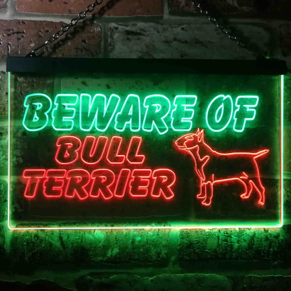 ADVPRO Beware of Bull Terrier Dog Illuminated Dual Color LED Neon Sign st6-i0836 - Green & Red