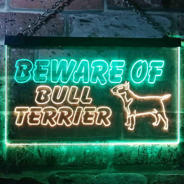 ADVPRO Beware of Bull Terrier Dog Illuminated Dual Color LED Neon Sign st6-i0836 - Green & Yellow