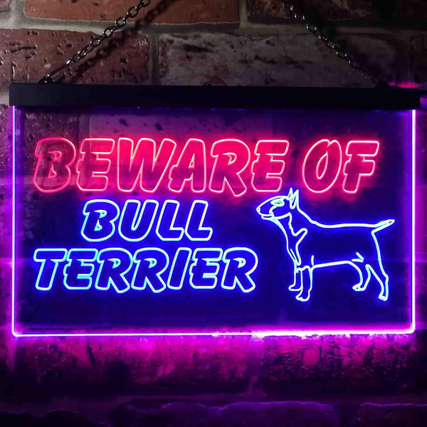 ADVPRO Beware of Bull Terrier Dog Illuminated Dual Color LED Neon Sign st6-i0836 - Red & Blue
