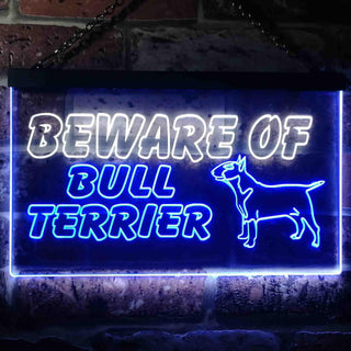 ADVPRO Beware of Bull Terrier Dog Illuminated Dual Color LED Neon Sign st6-i0836 - White & Blue