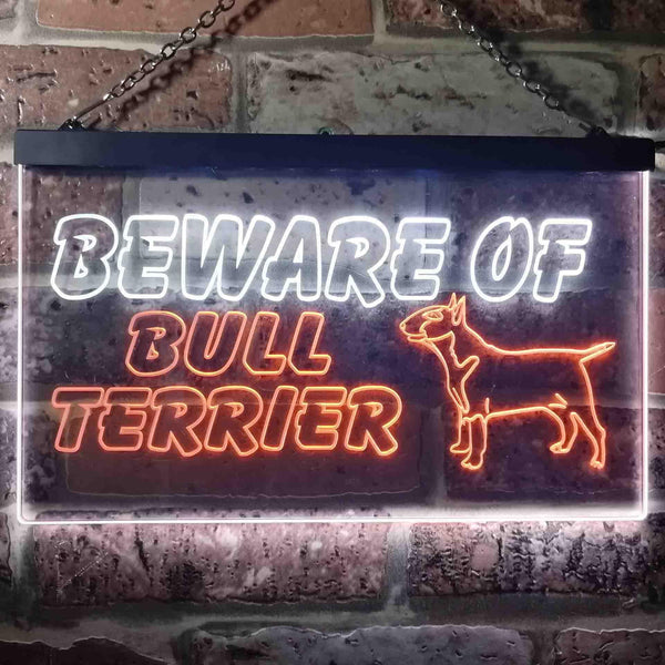 ADVPRO Beware of Bull Terrier Dog Illuminated Dual Color LED Neon Sign st6-i0836 - White & Orange