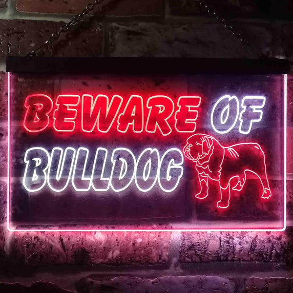 ADVPRO Beware of Bulldog Illuminated Dual Color LED Neon Sign st6-i0837 - White & Red