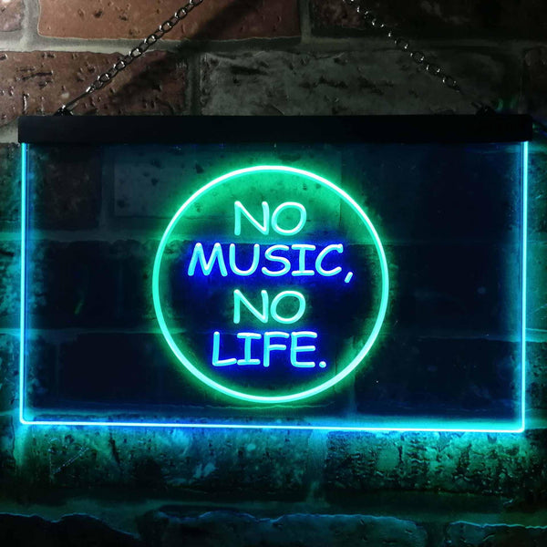 ADVPRO No Music No Life Band Room Illuminated Dual Color LED Neon Sign st6-i0848 - Green & Blue