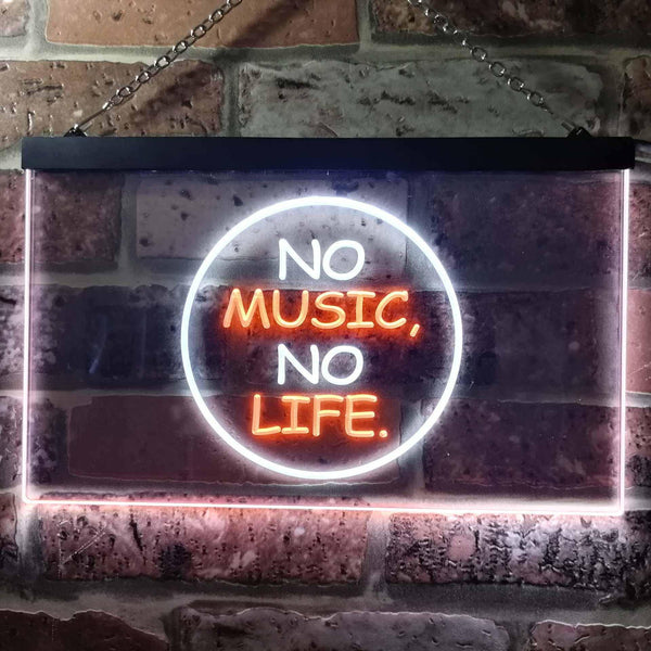 ADVPRO No Music No Life Band Room Illuminated Dual Color LED Neon Sign st6-i0848 - White & Orange