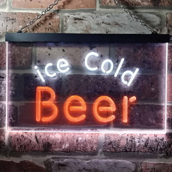 ADVPRO Ice Cold Beer Bar Pub Club Illuminated Dual Color LED Neon Sign st6-i0857 - White & Orange