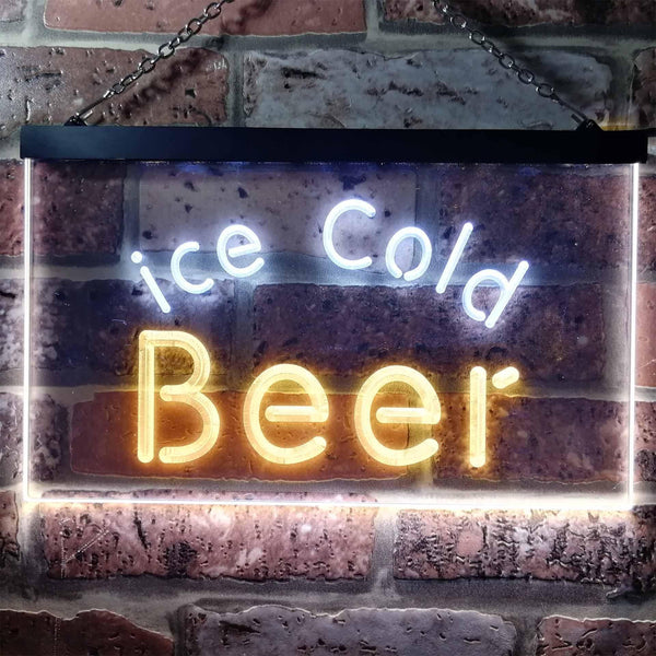 ADVPRO Ice Cold Beer Bar Pub Club Illuminated Dual Color LED Neon Sign st6-i0857 - White & Yellow