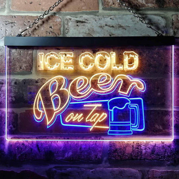 ADVPRO Ice Cold Beer On Tap Bar Club Dual Color LED Neon Sign st6-i0912 - Blue & Yellow