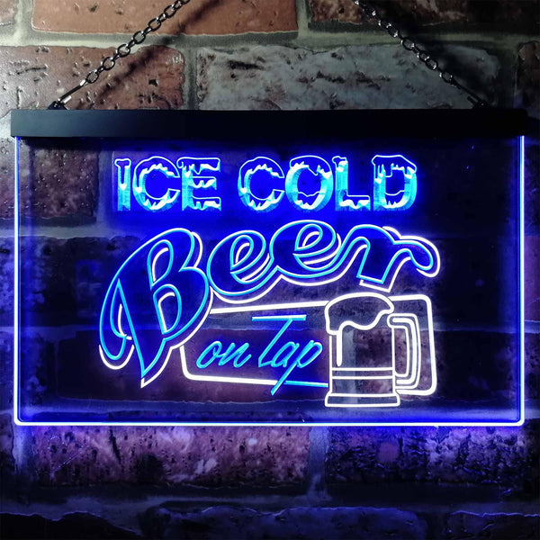 ADVPRO Ice Cold Beer On Tap Bar Club Dual Color LED Neon Sign st6-i0912 - White & Blue