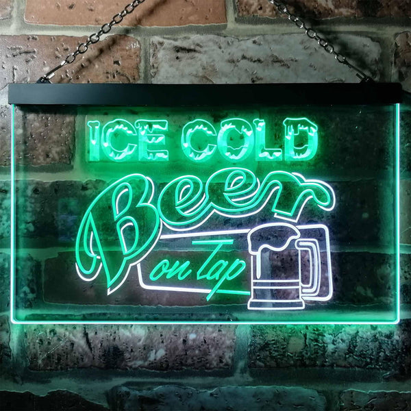 ADVPRO Ice Cold Beer On Tap Bar Club Dual Color LED Neon Sign st6-i0912 - White & Green