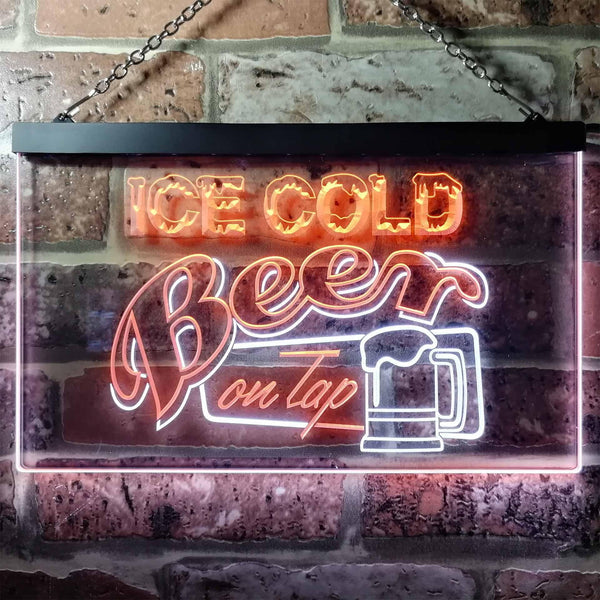 ADVPRO Ice Cold Beer On Tap Bar Club Dual Color LED Neon Sign st6-i0912 - White & Orange