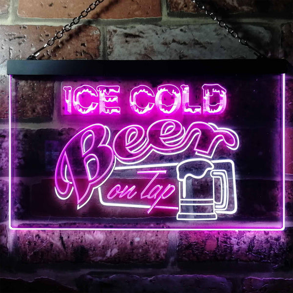 ADVPRO Ice Cold Beer On Tap Bar Club Dual Color LED Neon Sign st6-i0912 - White & Purple