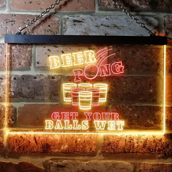 Beer Pong "Get Your Balls Wet" LED Neon Sign - 16x12 Inch Orange Wall Light For Bar, Game Room, Man Cave Decor