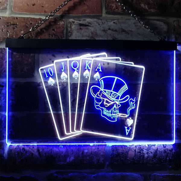 ADVPRO Royal Flush Casino Poker Game Room Dual Color LED Neon Sign st6-i0942 - White & Blue