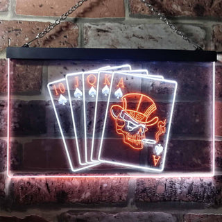 ADVPRO Royal Flush Casino Poker Game Room Dual Color LED Neon Sign st6-i0942 - White & Orange