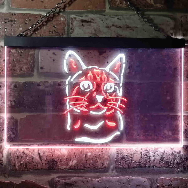ADVPRO Bengal Cat Pet Shop Lover Bedroom Decoration Dual Color LED Neon Sign st6-i0984 - White & Red