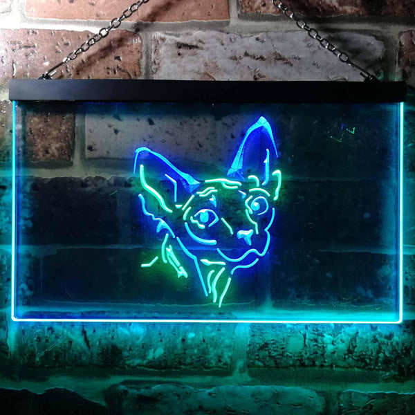 ADVPRO Sphynx Canadian Hairless Cat Bedroom Dual Color LED Neon Sign st6-i0988 - Green & Blue