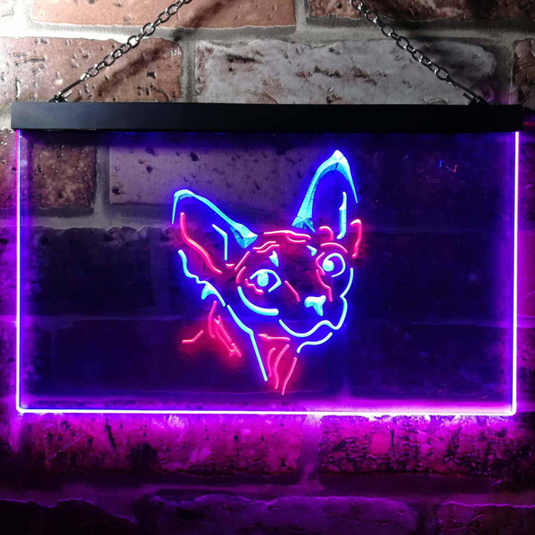 ADVPRO Sphynx Canadian Hairless Cat Bedroom Dual Color LED Neon Sign st6-i0988 - Red & Blue