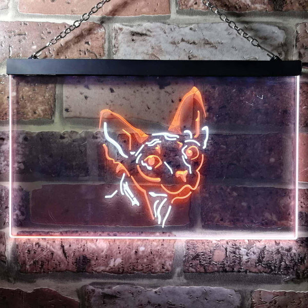 ADVPRO Sphynx Canadian Hairless Cat Bedroom Dual Color LED Neon Sign st6-i0988 - White & Orange